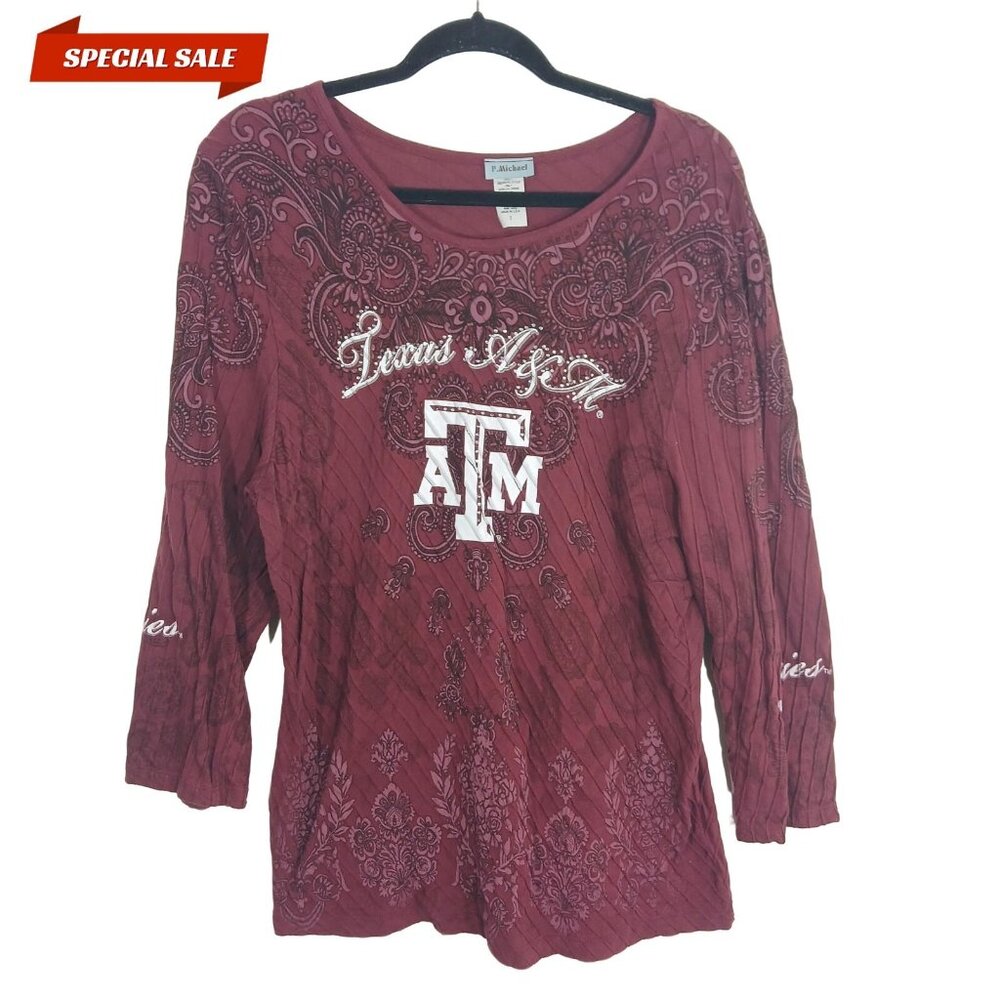 Vintage P. Michael Texas A&M Long Sleeve Top - Rhinestone Accents L